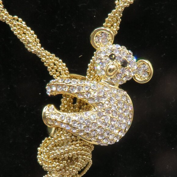 Gold Tone Tassel Rhinestone Koala Bear Necklace - Picture 2 of 14